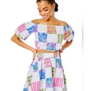Lilly Pulitzer Off Shoulder Patchwork Crop Top – Rare Print Size M NWOT